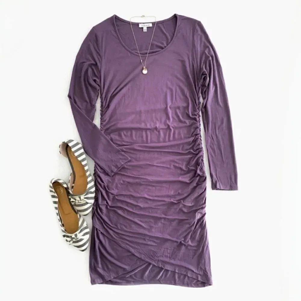 White Birch Women's Purple Caught Your Eye Ruched Long Sleeve Dress